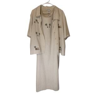 Ultra Dress New York tan & white Gingham dress and Jacket linen blend set. Sz 24